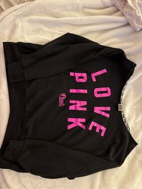 Victoria's Secret PINK Black Sweatshirt with Hot Pink Logo